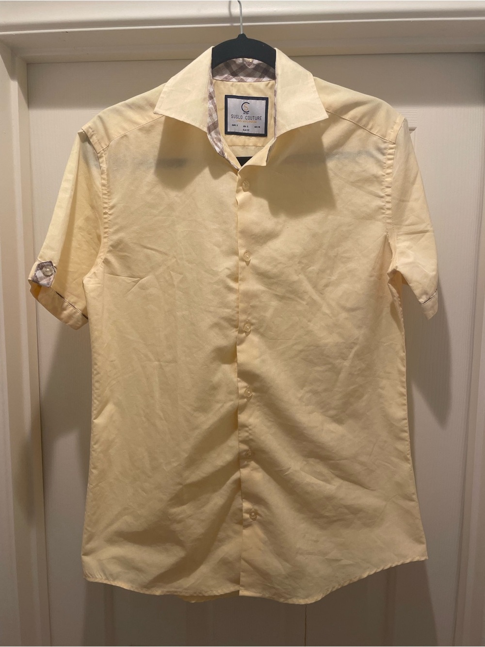 Suslo Couture Short Sleeve Button Down Shirt Men’s Size S Slim Fit Yellow